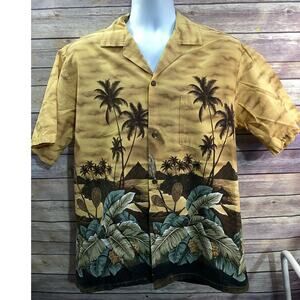 Pacific Legend Hawaiian Shirt Made in Hawaii L Outrigger Sunset Flowers Vintage